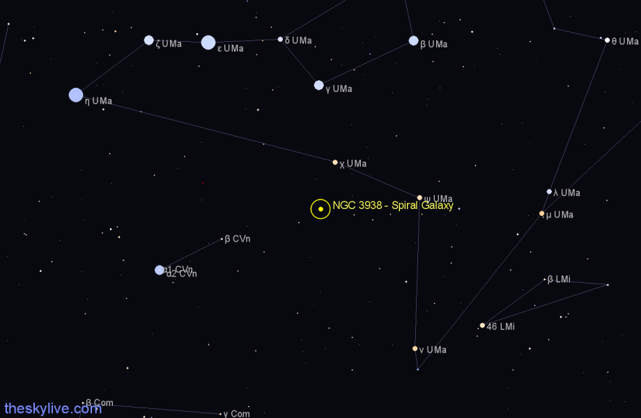 Finder chart NGC 3938 - Spiral Galaxy in Ursa Major star