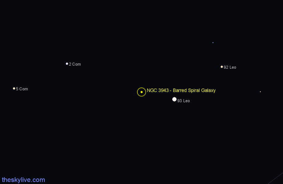 Finder chart NGC 3943 - Barred Spiral Galaxy in Leo star