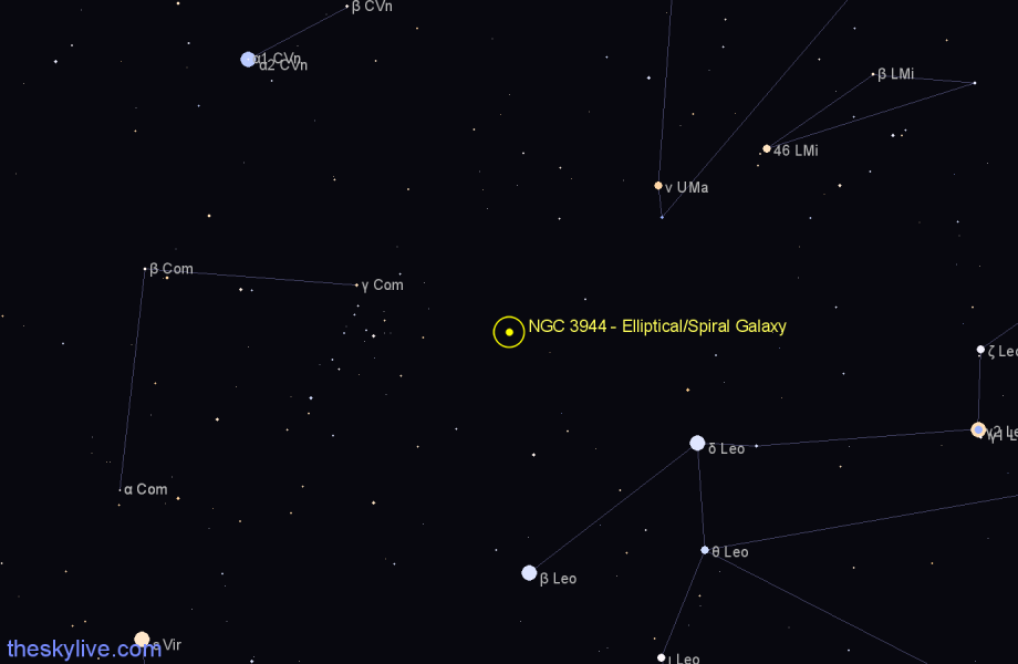 Finder chart NGC 3944 - Elliptical/Spiral Galaxy in Leo star