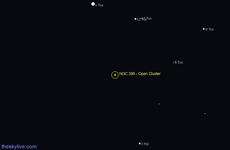 Finder chart NGC 395 - Open Cluster in Tucana star
