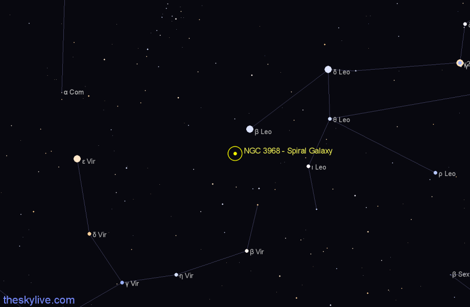 Finder chart NGC 3968 - Spiral Galaxy in Leo star