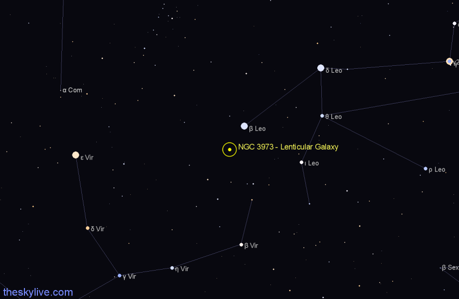 Finder chart NGC 3973 - Lenticular Galaxy in Leo star
