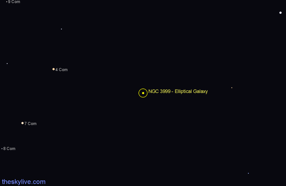 Finder chart NGC 3999 - Elliptical Galaxy in Coma Berenices star