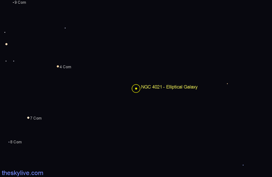 Finder chart NGC 4021 - Elliptical Galaxy in Coma Berenices star