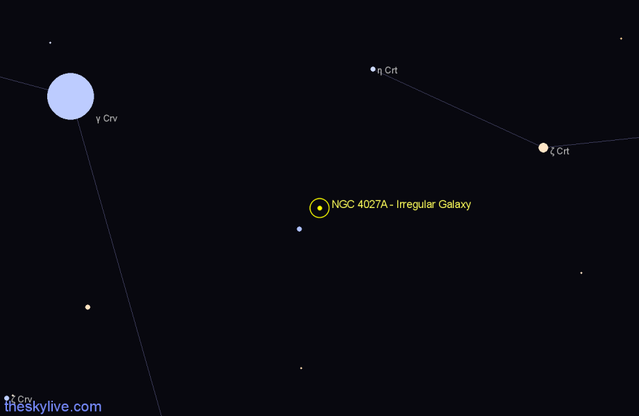 Finder chart NGC 4027A - Irregular Galaxy in Corvus star