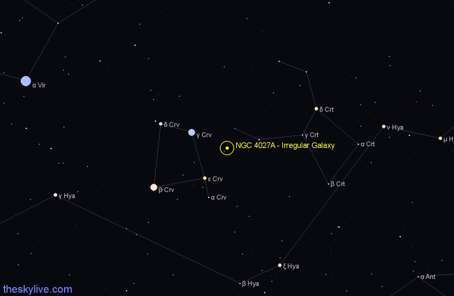 Finder chart NGC 4027A - Irregular Galaxy in Corvus star