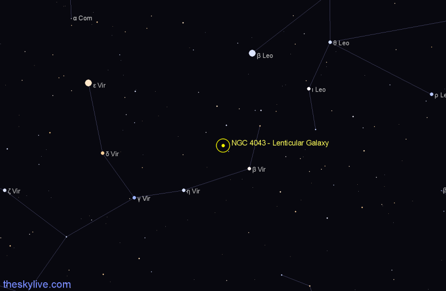 Finder chart NGC 4043 - Lenticular Galaxy in Virgo star