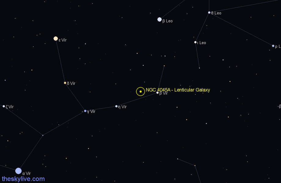 Finder chart NGC 4045A - Lenticular Galaxy in Virgo star
