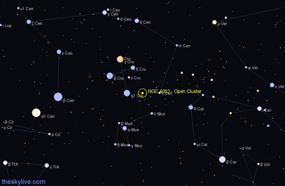 Finder chart NGC 4052 - Open Cluster in Crux star