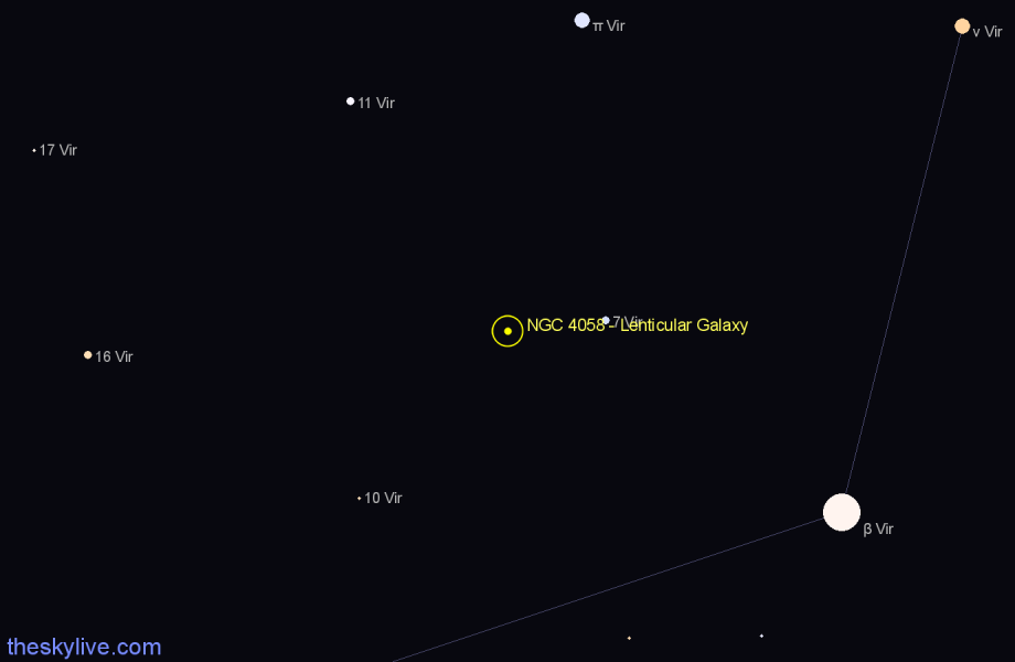 Finder chart NGC 4058 - Lenticular Galaxy in Virgo star