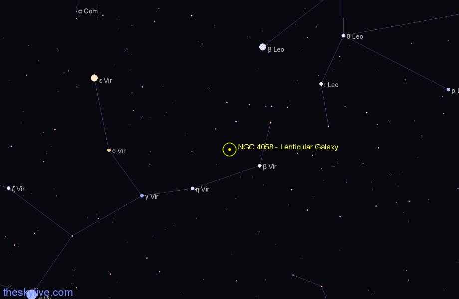 Finder chart NGC 4058 - Lenticular Galaxy in Virgo star