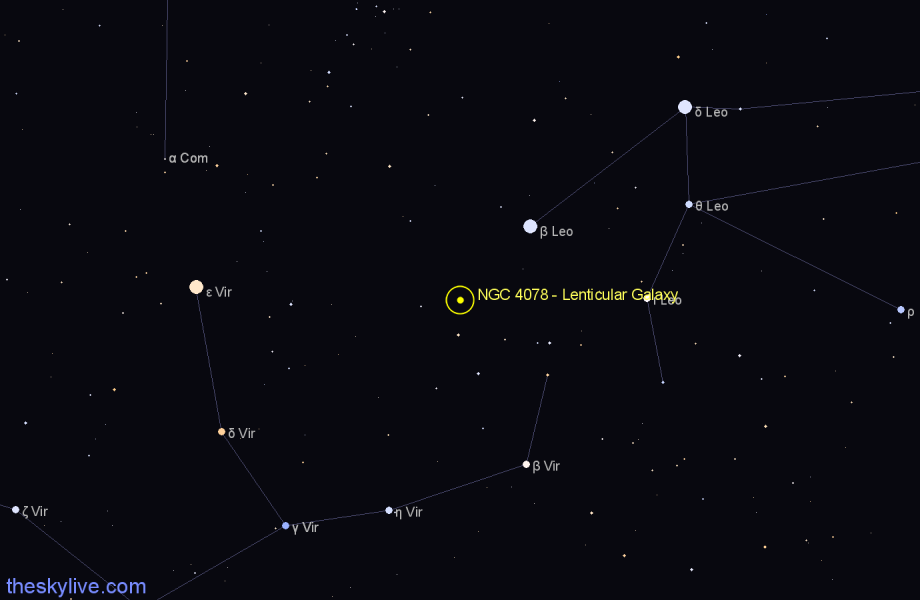 Finder chart NGC 4078 - Lenticular Galaxy in Virgo star