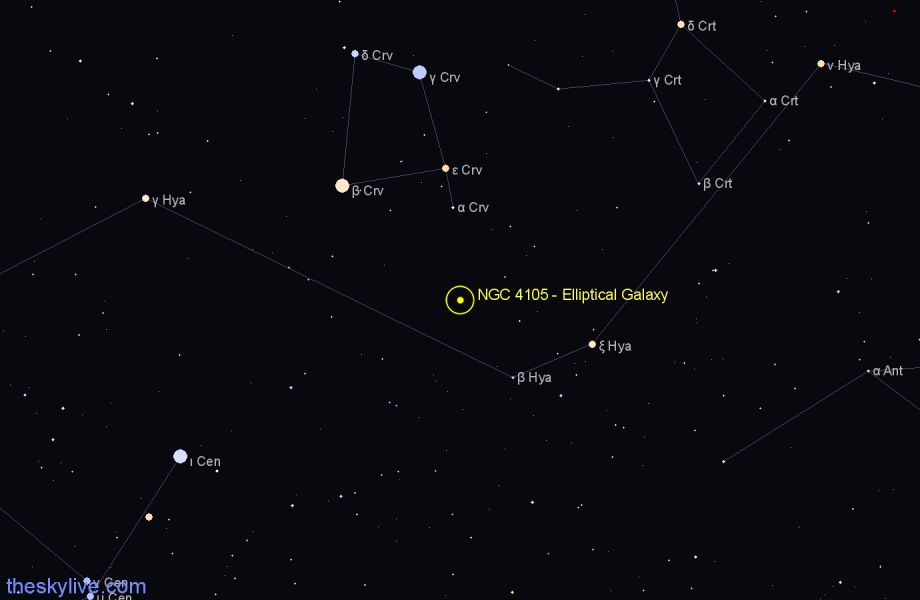 Finder chart NGC 4105 - Elliptical Galaxy in Hydra star