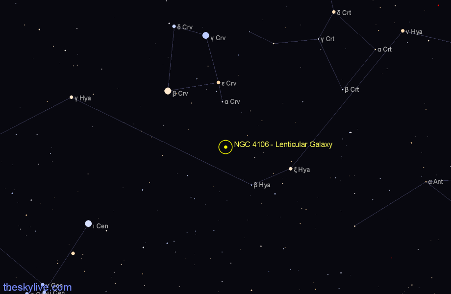 Finder chart NGC 4106 - Lenticular Galaxy in Hydra star