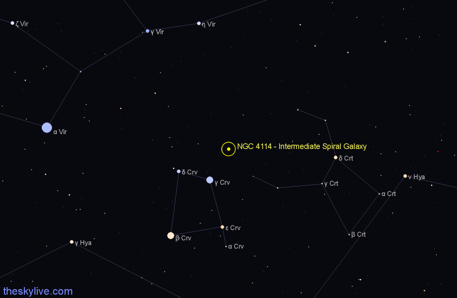 Finder chart NGC 4114 - Intermediate Spiral Galaxy in Corvus star