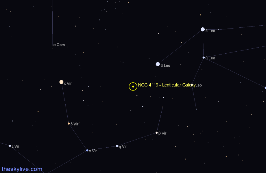 Finder chart NGC 4119 - Lenticular Galaxy in Virgo star