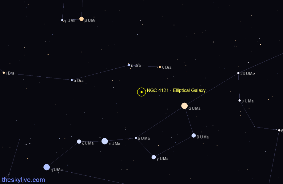 Finder chart NGC 4121 - Elliptical Galaxy in Draco star