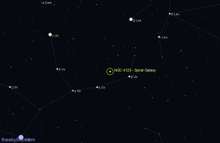 Finder chart NGC 4123 - Spiral Galaxy in Virgo star