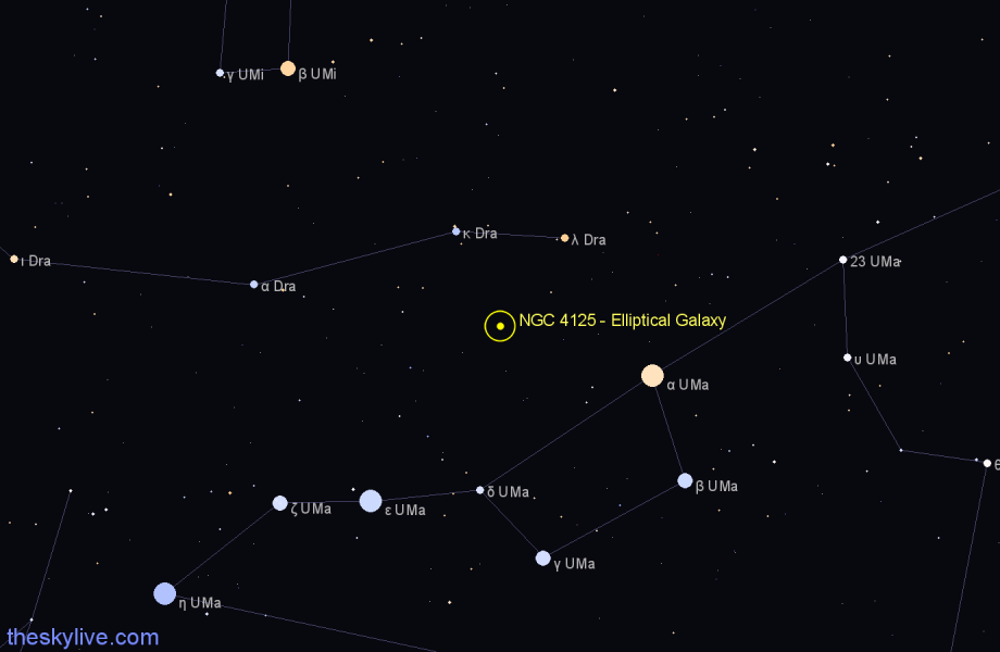 Finder chart NGC 4125 - Elliptical Galaxy in Draco star
