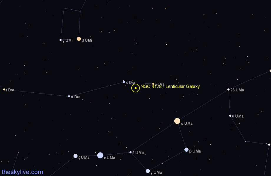 Finder chart NGC 4128 - Lenticular Galaxy in Draco star