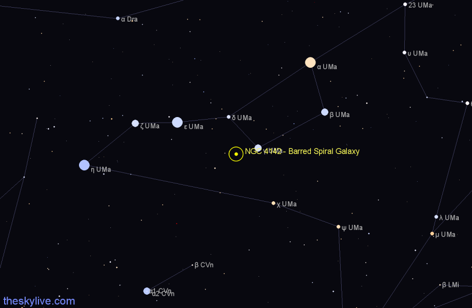 Finder chart NGC 4142 - Barred Spiral Galaxy in Ursa Major star