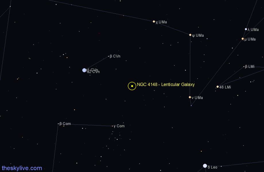 Finder chart NGC 4148 - Lenticular Galaxy in Canes Venatici star