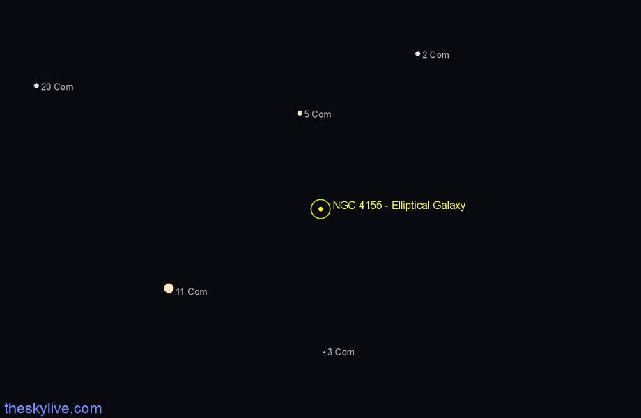 Finder chart NGC 4155 - Elliptical Galaxy in Coma Berenices star