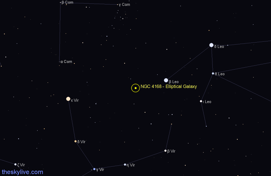 Finder chart NGC 4168 - Elliptical Galaxy in Virgo star