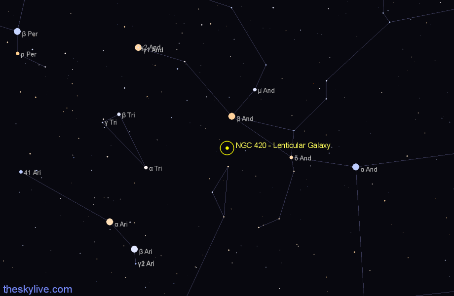 Finder chart NGC 420 - Lenticular Galaxy in Pisces star