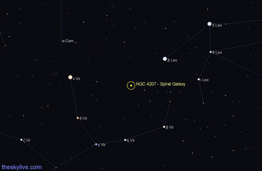 Finder chart NGC 4207 - Spiral Galaxy in Virgo star