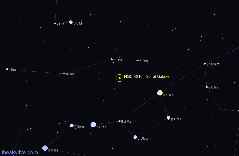 Finder chart NGC 4210 - Spiral Galaxy in Draco star