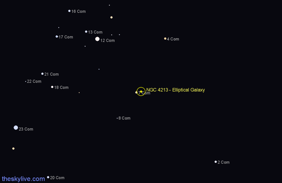 Finder chart NGC 4213 - Elliptical Galaxy in Coma Berenices star