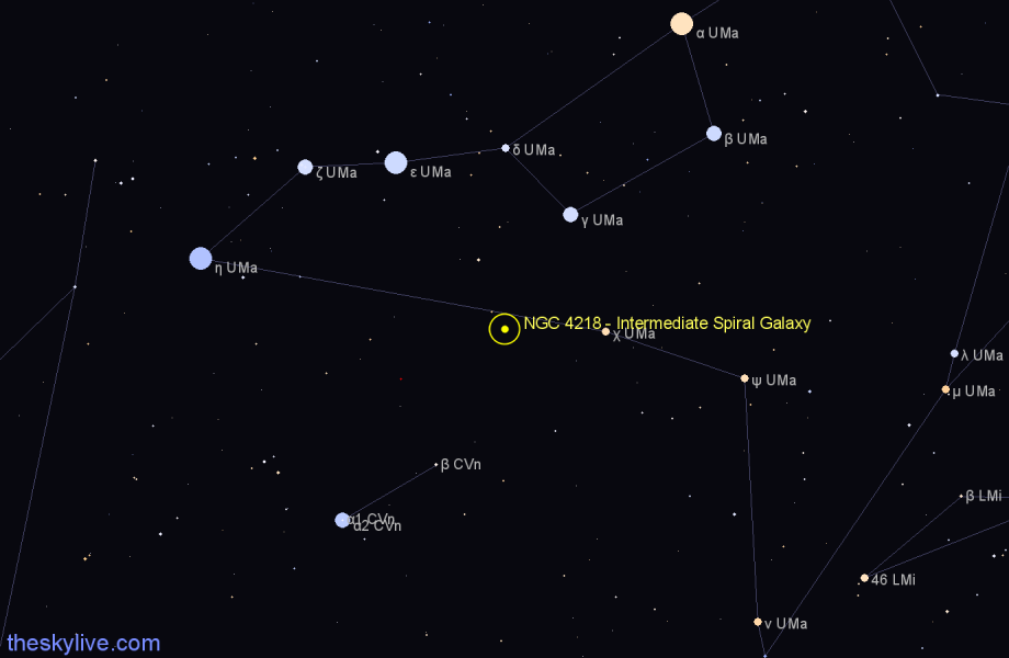 Finder chart NGC 4218 - Intermediate Spiral Galaxy in Canes Venatici star