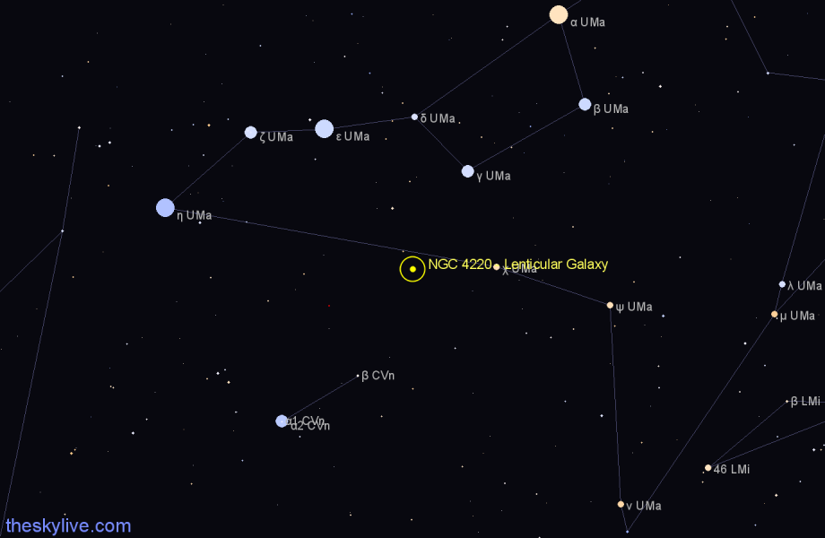 Finder chart NGC 4220 - Lenticular Galaxy in Canes Venatici star