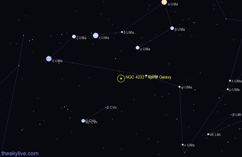 Finder chart NGC 4232 - Spiral Galaxy in Canes Venatici star