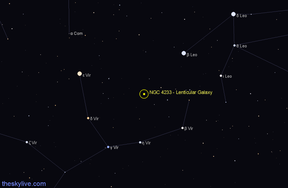 Finder chart NGC 4233 - Lenticular Galaxy in Virgo star