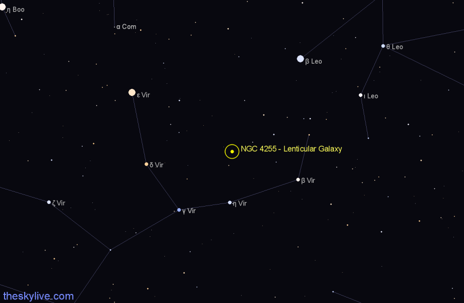 Finder chart NGC 4255 - Lenticular Galaxy in Virgo star