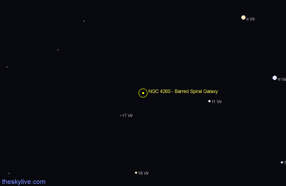 Finder chart NGC 4260 - Barred Spiral Galaxy in Virgo star