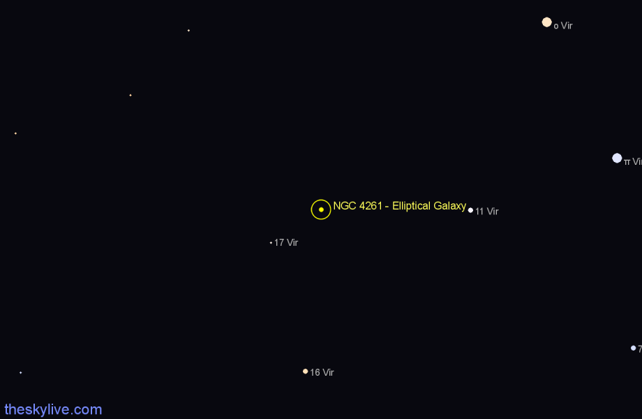 Finder chart NGC 4261 - Elliptical Galaxy in Virgo star