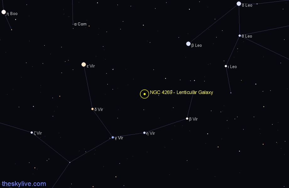 Finder chart NGC 4269 - Lenticular Galaxy in Virgo star