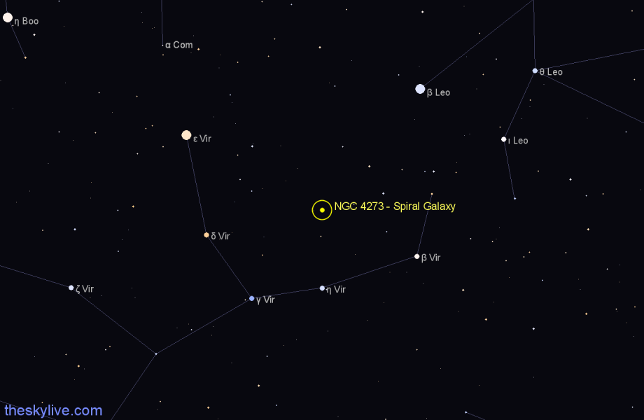 Finder chart NGC 4273 - Spiral Galaxy in Virgo star