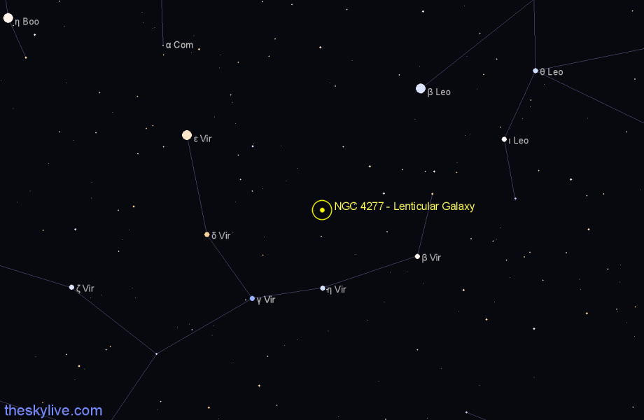 Finder chart NGC 4277 - Lenticular Galaxy in Virgo star