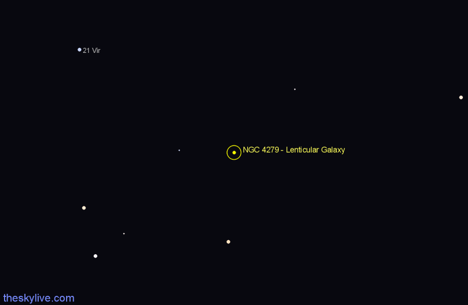 Finder chart NGC 4279 - Lenticular Galaxy in Corvus star