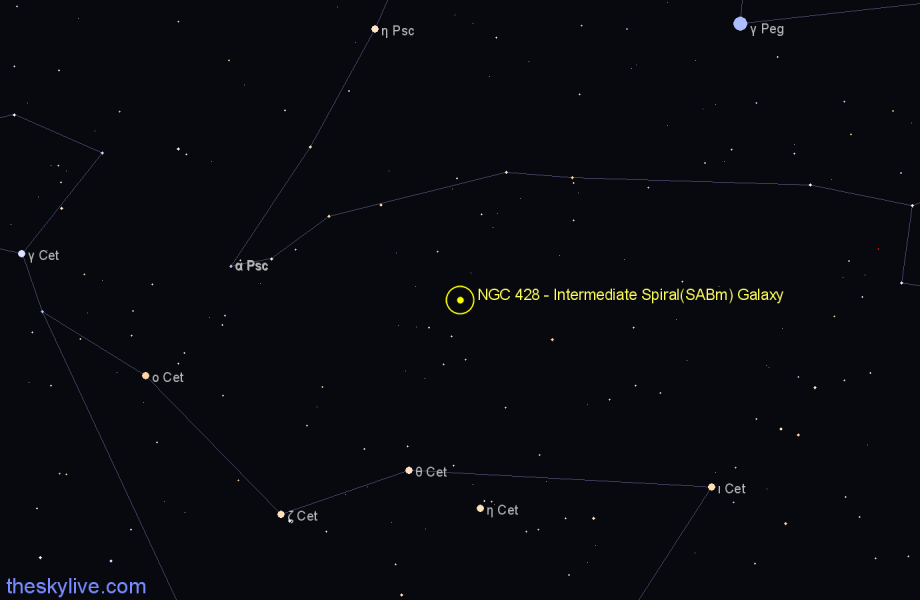 Finder chart NGC 428 - Intermediate Spiral(SABm) Galaxy in Cetus star