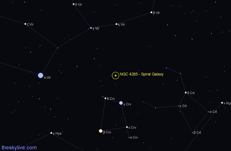 Finder chart NGC 4285 - Spiral Galaxy in Corvus star