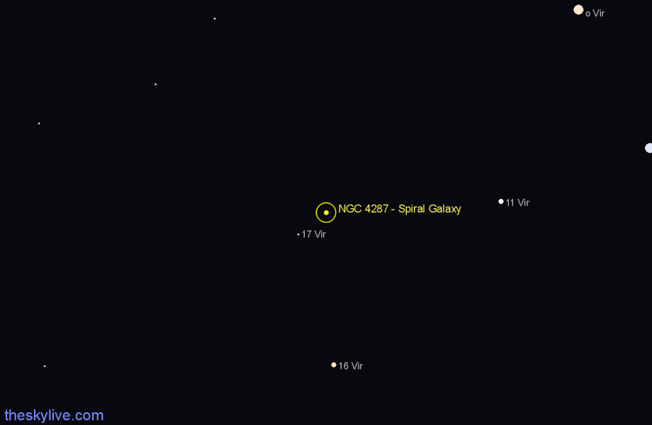Finder chart NGC 4287 - Spiral Galaxy in Virgo star