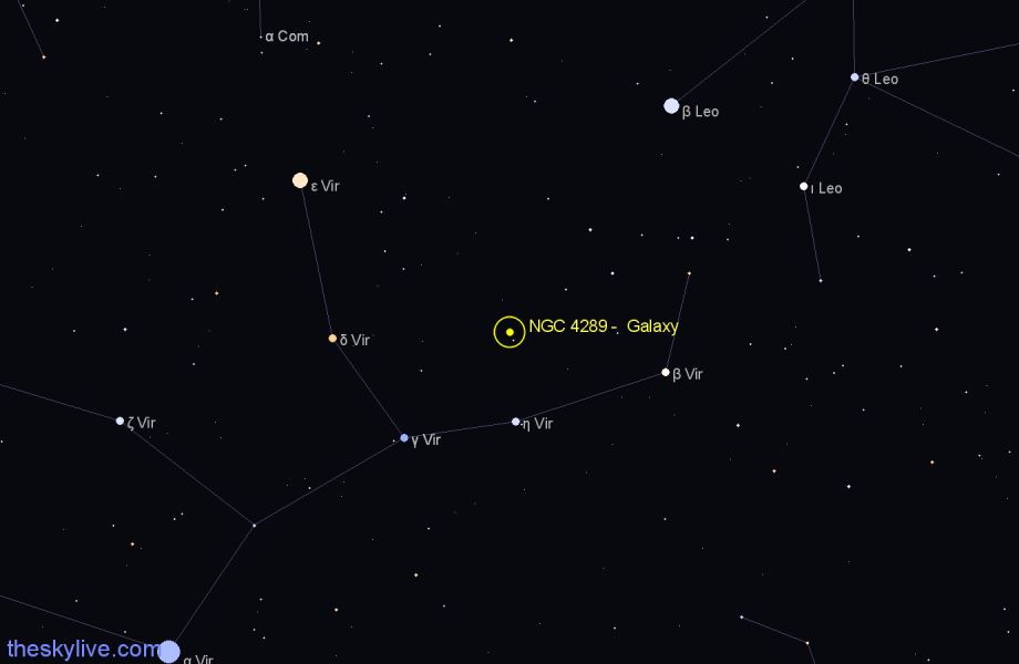 Finder chart NGC 4289 -  Galaxy in Virgo star
