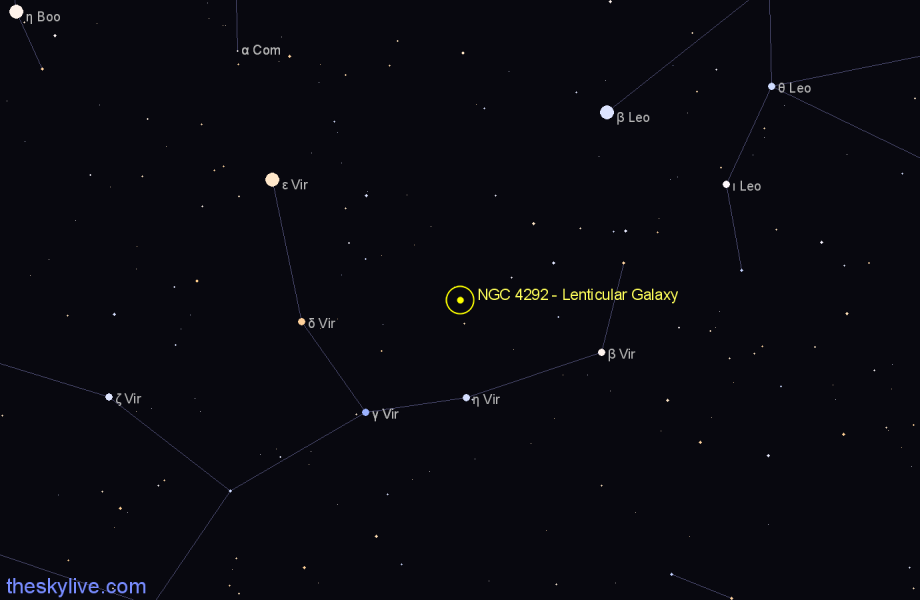 Finder chart NGC 4292 - Lenticular Galaxy in Virgo star