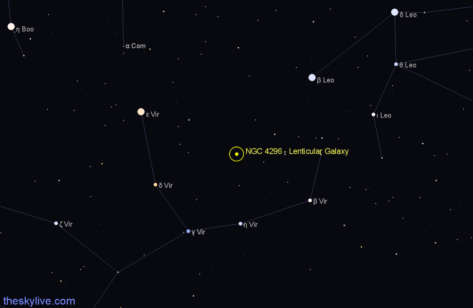 Finder chart NGC 4296 - Lenticular Galaxy in Virgo star