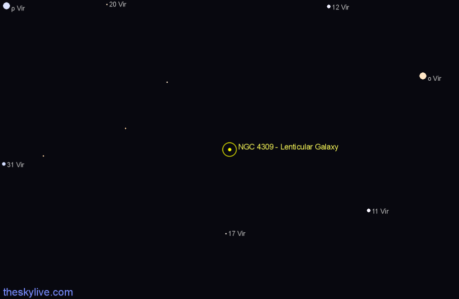 Finder chart NGC 4309 - Lenticular Galaxy in Virgo star